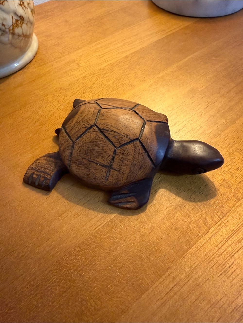 Hand-Carved Wooden Turtle Figurine - Dark Brown